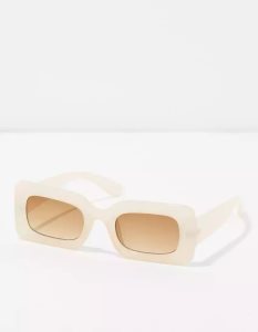 American Eagle AEO Cream Rectangle Sonnenbrille Damen Weiß | LVKWS7832