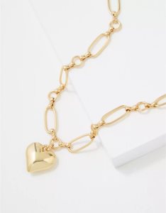 American Eagle AEO Gold Chunky Heart Necklace Schmuck Damen Gold | OVWFQ7451