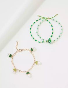 American Eagle AEO Green Gold Mushroom Charm Bracelet 3-Pack Schmuck Damen Grün | YDKXQ7941