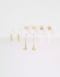 American Eagle AEO Hoop Stud Butterfly Earring 6-Pack Schmuck Damen Gold | SVUHW8264