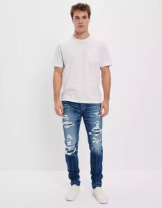 American Eagle AE AirFlexRipped Turn Schlank Jeans Herren Indigo | GHZKT7032