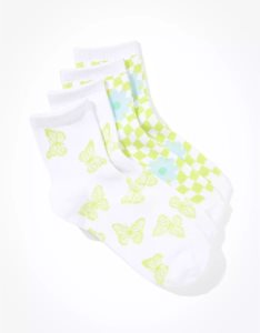 American Eagle AE Butterfly Checkerboard Boyfriend Sock 2-Pack Socken Damen Grün | JXEBH4012