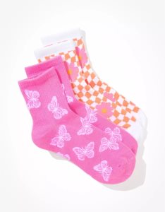 American Eagle AE Butterfly Checkerboard Boyfriend Sock 2-Pack Socken Damen Rosa | LQRAB0473