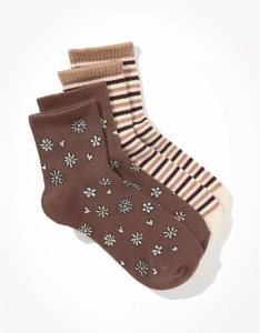 American Eagle AE Daisy Gestreift Boyfriend Sock 2-Pack Socken Damen Braun | HCDFV8260