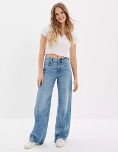 American Eagle AE Dreamy Drape Super High-Waisted Baggy Weite-Leg Jeans Damen Hellindigo | EFMHQ7263