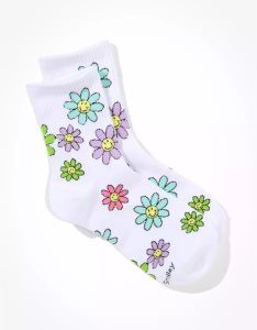 American Eagle AE Flower Smiley '90s Crew Socken Damen Weiß | ZBIWR9215