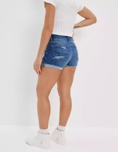 American Eagle AE Ne(x)t Level Curvy Denim Midi GolfShorts Damen Indigo Waschen | ITDMU3012