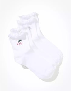 American Eagle AE Rhinestone Ruffle Boyfriend Sock 2-Pack Socken Damen Weiß | OAGUI8709