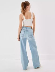 American Eagle AE Ripped Super High-Waisted Baggy Weite-Leg Jeans Damen Hellwaschen | DKQRB4286