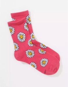 American Eagle AE Smiley Daisy '90s Crew Socken Damen Hellrosa | BELJD2679