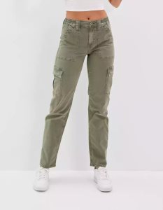 American Eagle AE Stretch Cargo Gerade Pant Jeans Damen Olivgrün | NLKEJ8693