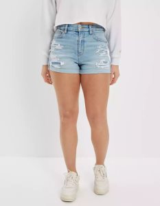 American Eagle AE Stretch Curvy Denim Mom GolfShorts Damen Hellwaschen | QARCZ8679