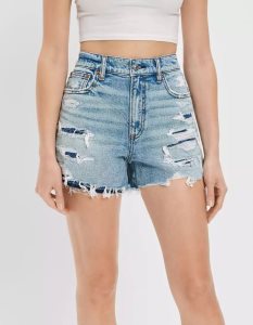 American Eagle AE Stretch Denim Highest Taille '90s Boyfriend GolfShorts Damen Indigo Waschen | CFHBG4720