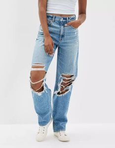 American Eagle AE Strigid Ripped Highest Taille Baggy Gerade Jeans Damen Indigo Waschen | FNGZM0537