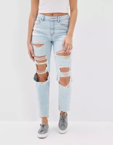 American Eagle AE Strigid Ripped Mom Jeans Damen Indigo | OZNVS7283