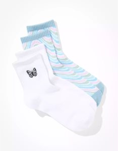 American Eagle AE Wavy Boyfriend Sock 2-Pack Socken Damen Blau | MVBSW2419