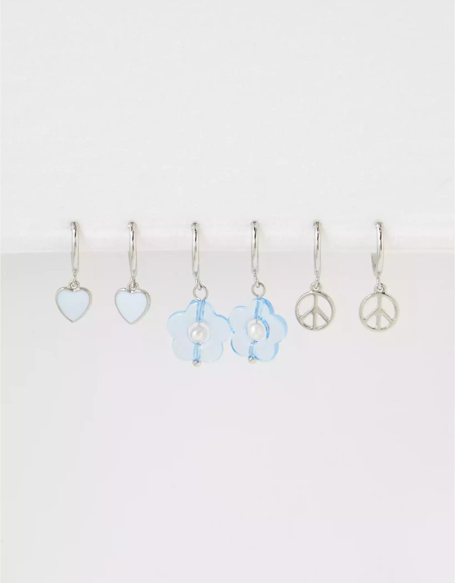 American Eagle AEO Blue Peace Hoop Earring 3-Pack Schmuck Damen Mehrfarbig | KIPTM2659