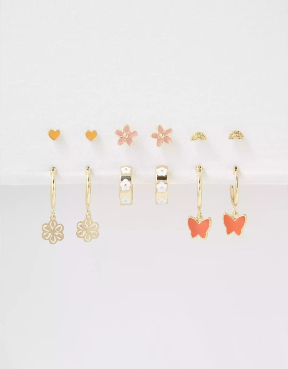 American Eagle AEO Coral Butterfly Hoop Stud Earring 6-Pack Schmuck Damen Mehrfarbig | ENRWT9523