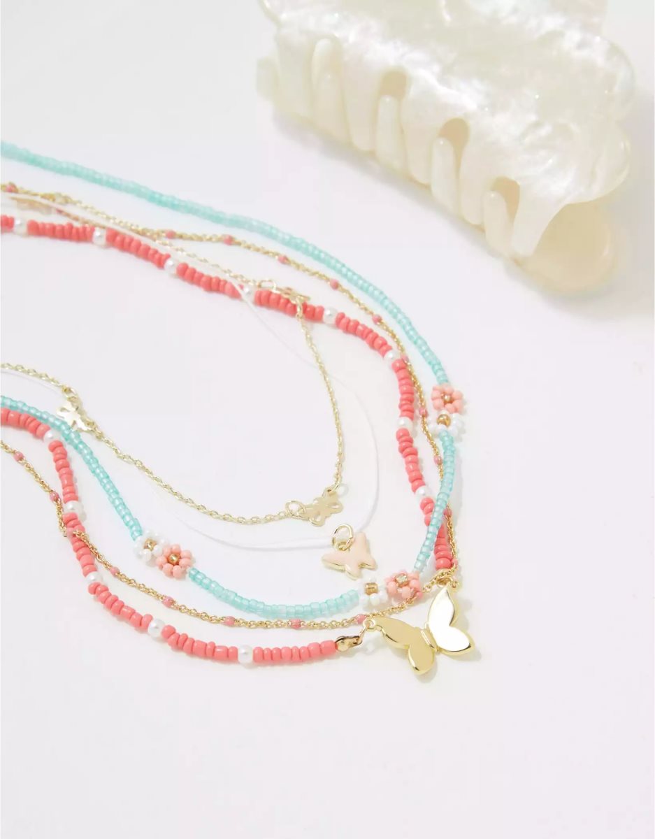 American Eagle AEO Coral Daisy Butterfly Necklace 3-Pack Schmuck Damen Mehrfarbig | IOVKT8105