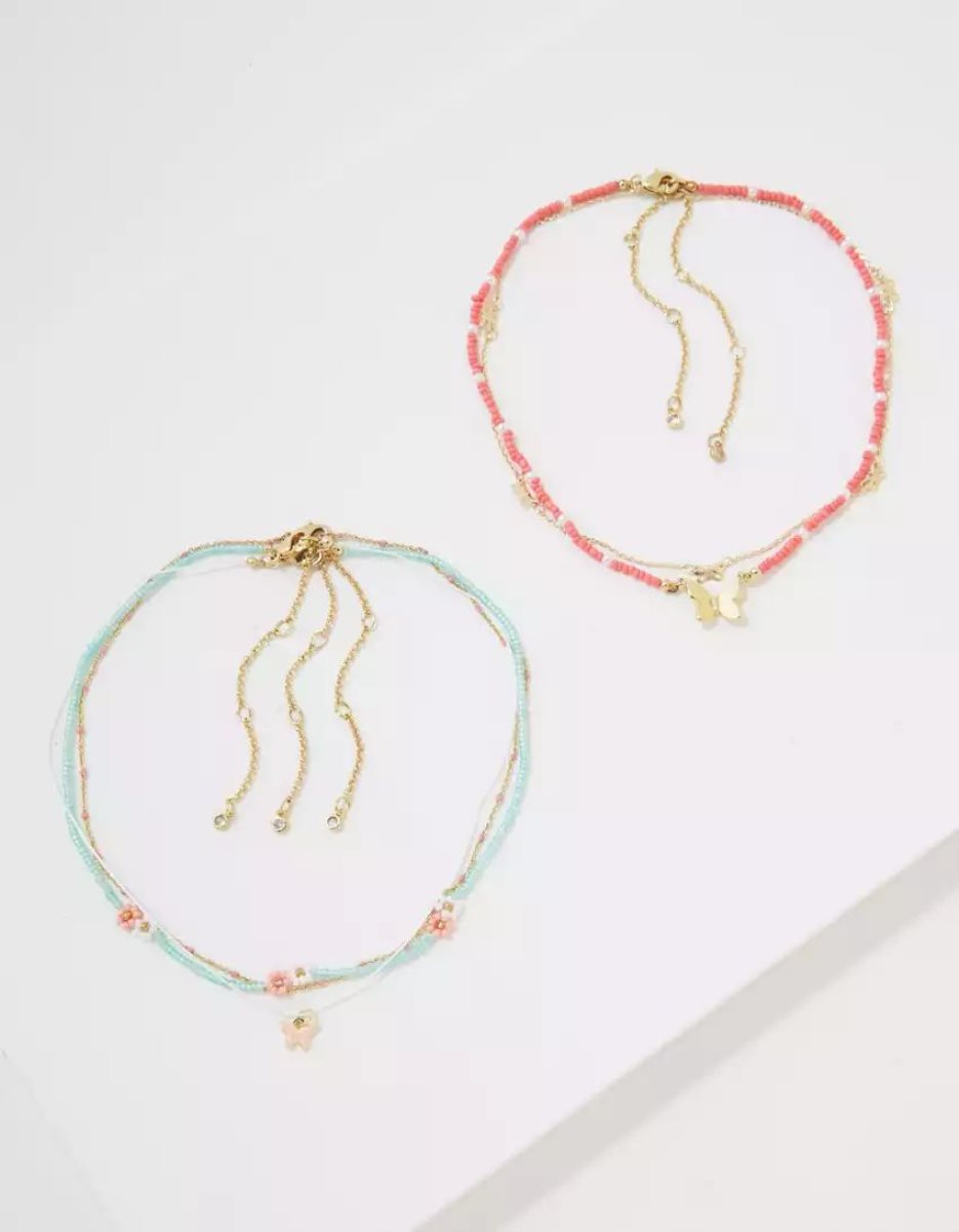 American Eagle AEO Coral Daisy Butterfly Necklace 3-Pack Schmuck Damen Mehrfarbig | IOVKT8105