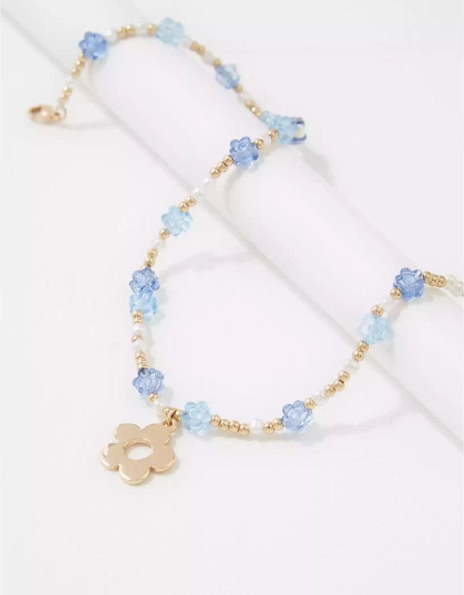 American Eagle AEO Daisy Beaded Necklace Schmuck Damen Hellblau | UZSTI5298