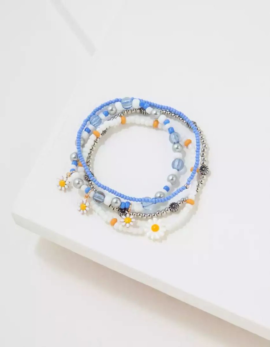 American Eagle AEO Daisy Blue Beaded Bracelet 4-Pack Schmuck Damen Blau | SGFTJ3678