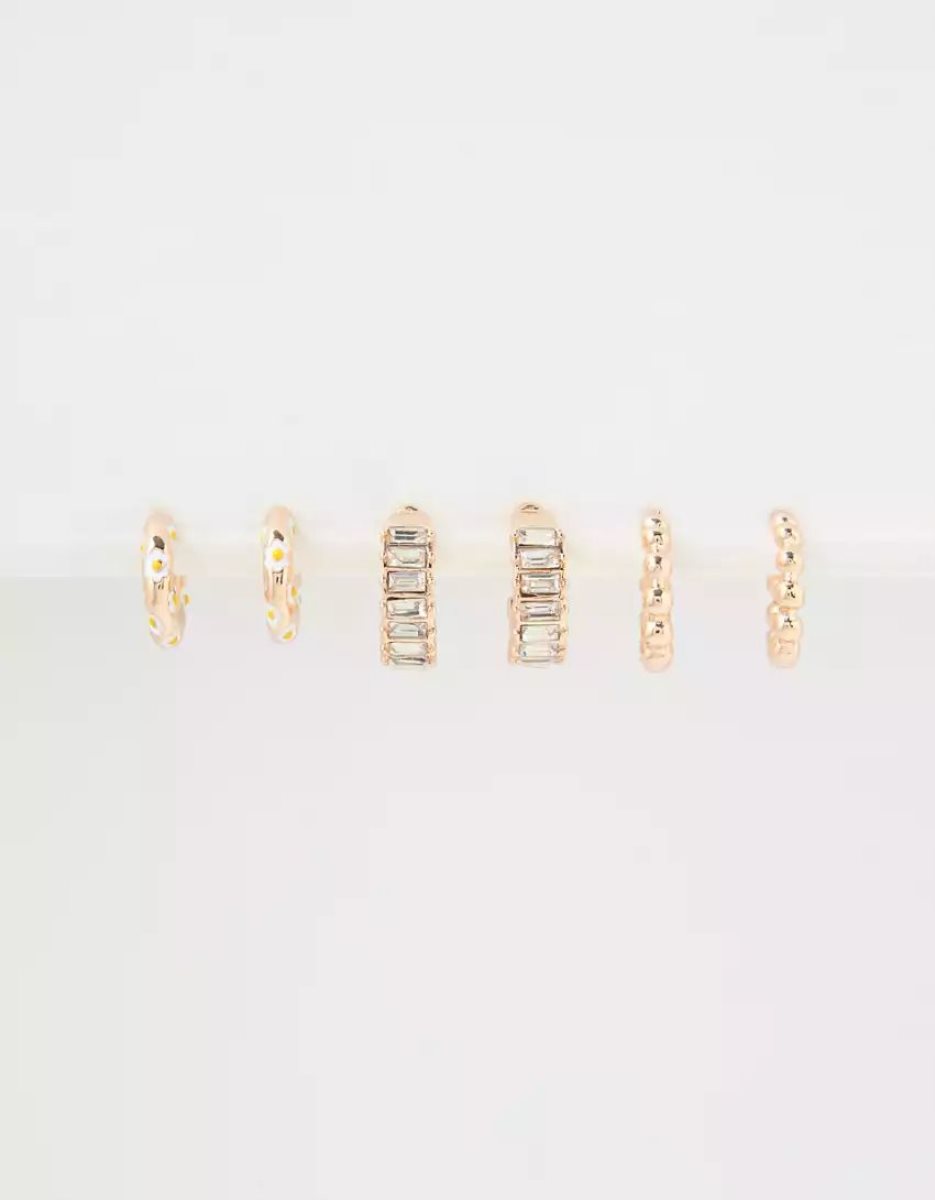 American Eagle AEO Daisy Hoop Earrings 6-Pack Schmuck Damen Gold | HCVTI7261