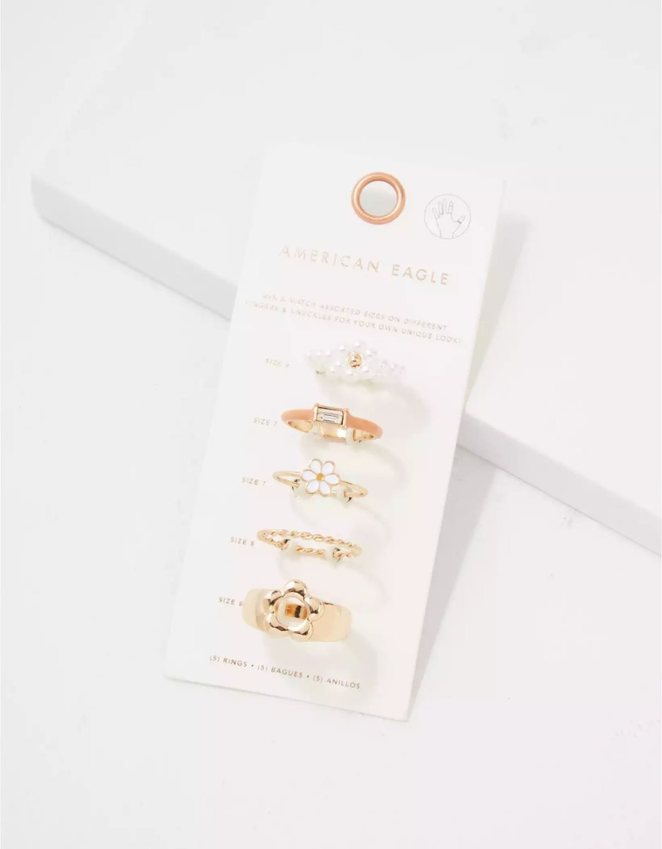 American Eagle AEO Daisy Orange Pearl Ring 5-Pack Schmuck Damen Mehrfarbig | FYZEU2518