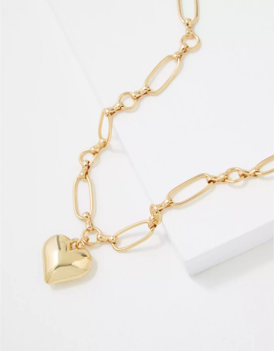 American Eagle AEO Gold Chunky Heart Necklace Schmuck Damen Gold | OVWFQ7451