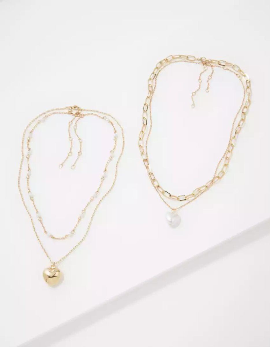 American Eagle AEO Gold Heart Necklace 4-Pack Schmuck Damen Gold | UCQWA7325