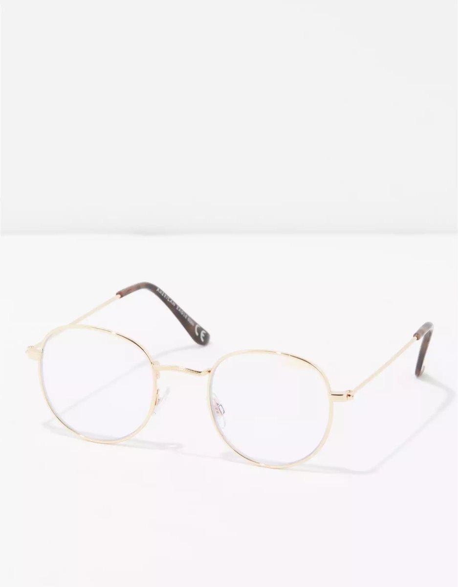 American Eagle AEO Gold Metal Round Blue Light Sonnenbrille Damen Gold | WGUMK3692