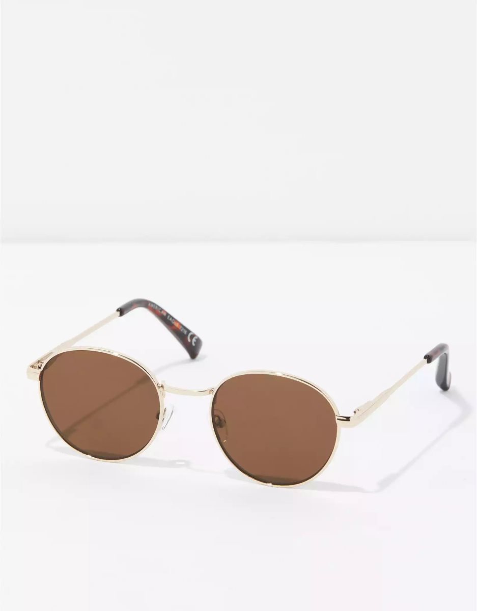 American Eagle AEO Gold Round Sonnenbrille Herren Braun | TSEVN1235