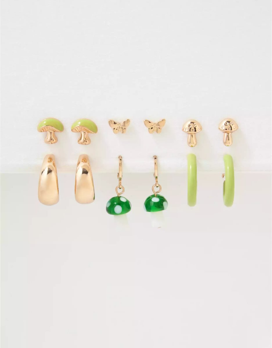 American Eagle AEO Green Mushroom Earrings 6-Pack Schmuck Damen Grün | ALOFX5698