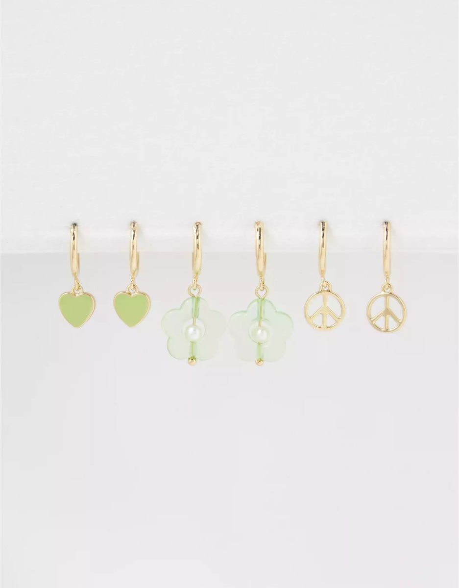 American Eagle AEO Green Peace Hoop Earring 3-Pack Schmuck Damen Gold | ZTKUD1974