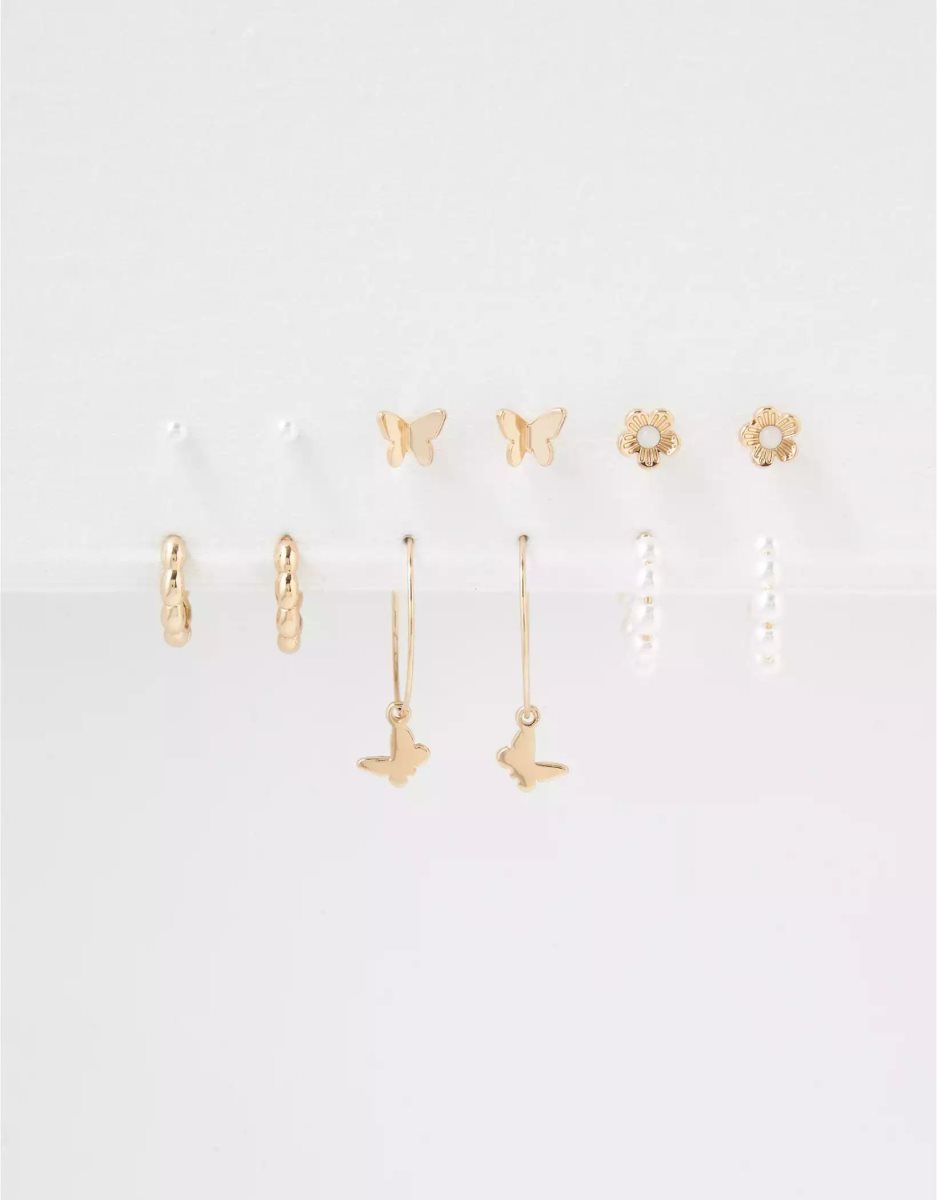 American Eagle AEO Hoop Stud Butterfly Earring 6-Pack Schmuck Damen Gold | SVUHW8264