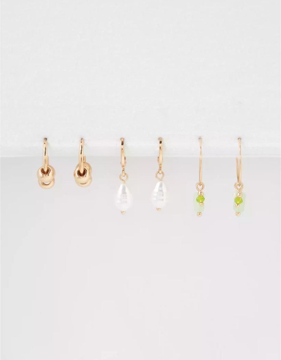 American Eagle AEO Resin Pearl Green Beaded Hoop Earring 6-Pack Schmuck Damen Mehrfarbig | PZHUD2478