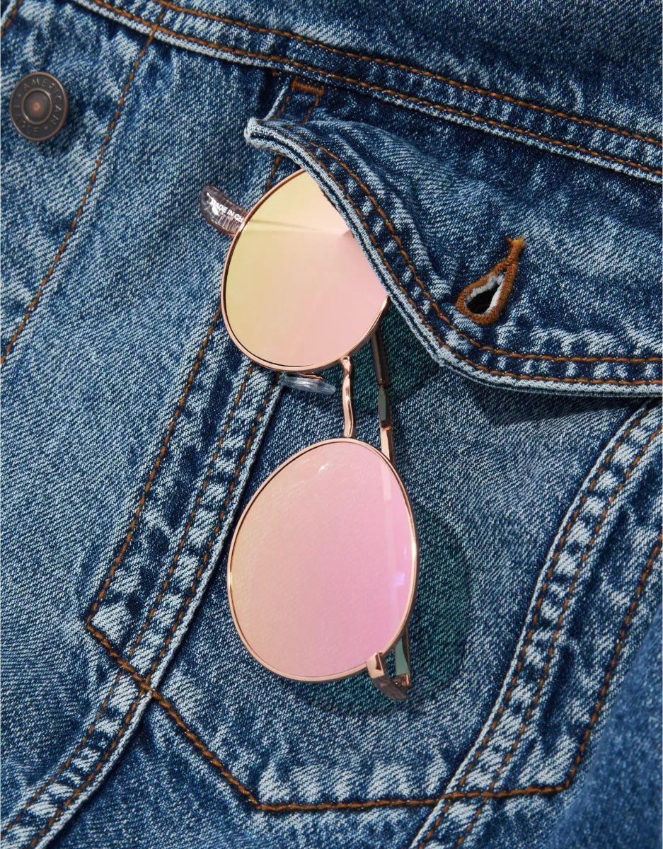 American Eagle AEO Rose Gold Round Metal Sonnenbrille Damen Rosa Gold | ZEKYN7561