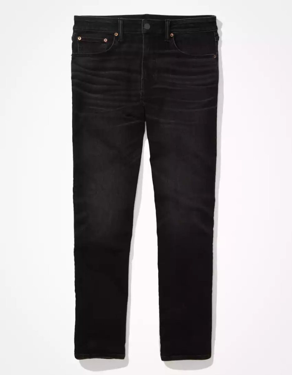 American Eagle AE AirFlexAthletic Gerade Jeans Herren Schwarz | YXAUO4230