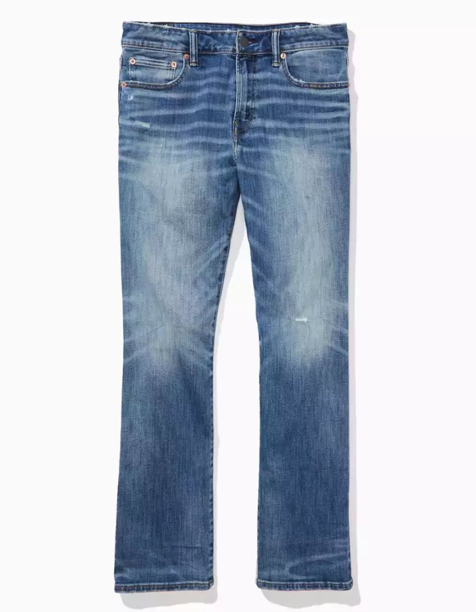 American Eagle AE AirFlexDistressed Original Bootcut Jeans Herren Blau | QIJPG3027