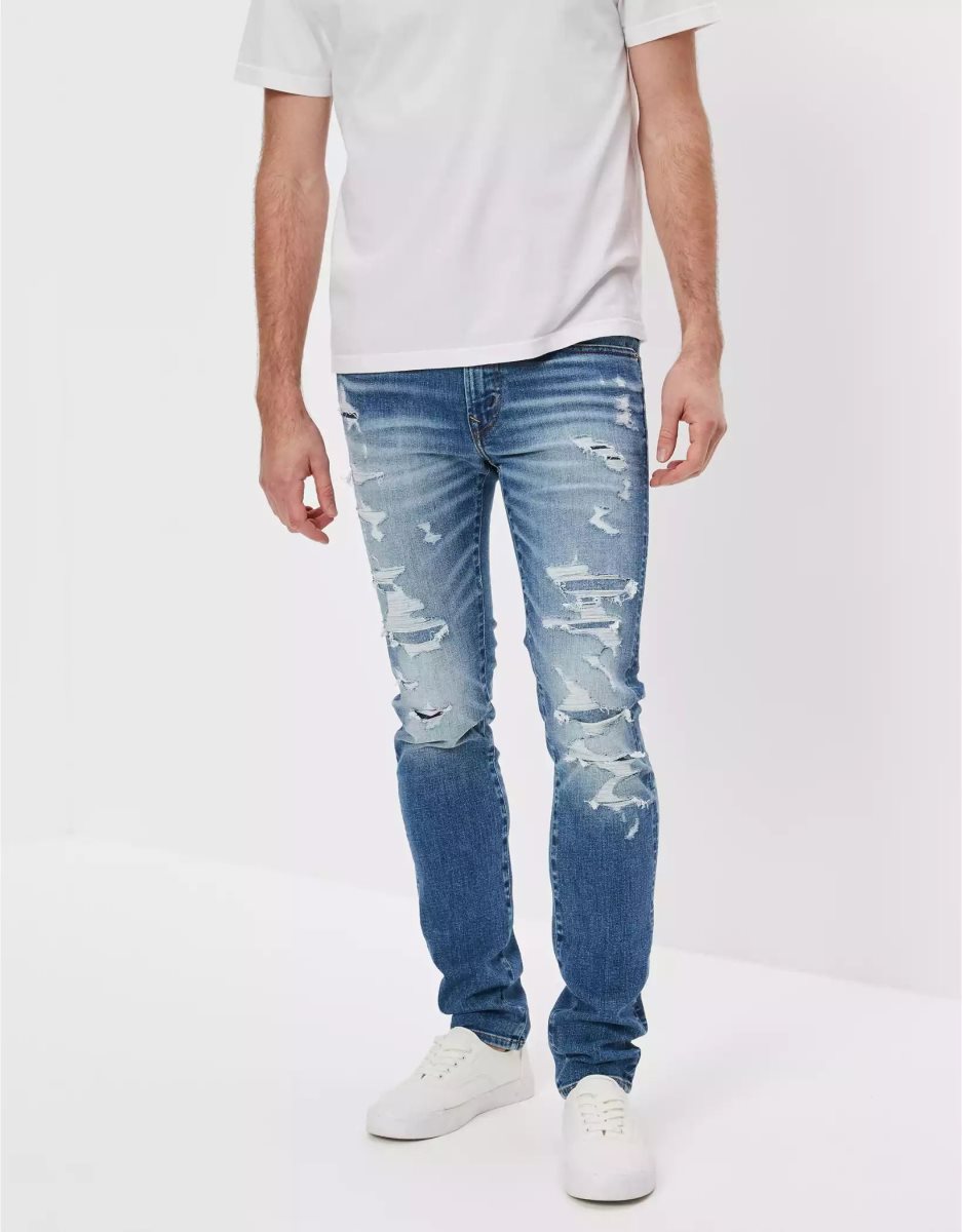 American Eagle AE AirFlexPatched Schlank Jeans Herren Grau | BDGOM8150