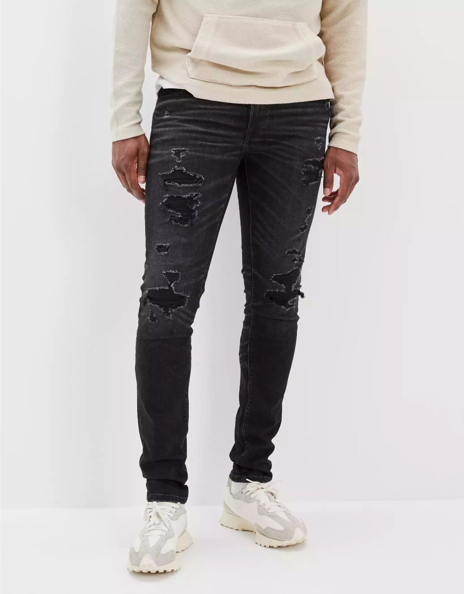 American Eagle AE AirFlexPatched Schlank Jeans Herren Schwarz | RBVPO6750