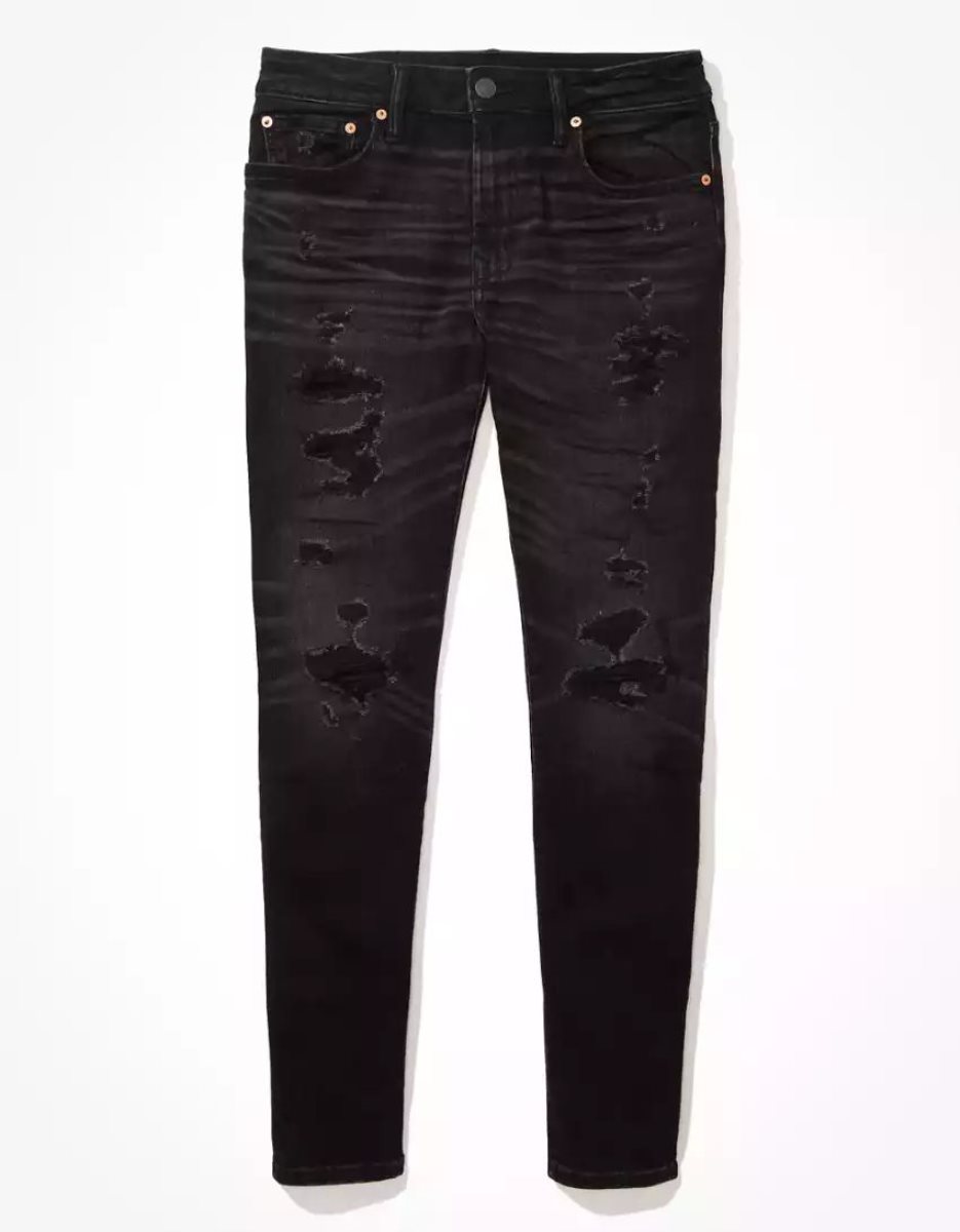 American Eagle AE AirFlexPatched Schlank Jeans Herren Schwarz | RBVPO6750