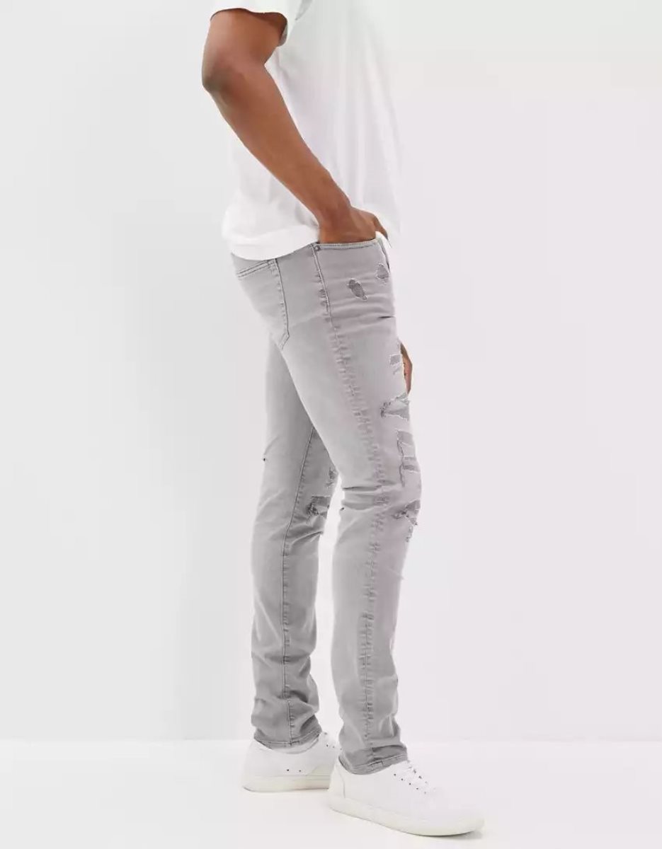 American Eagle AE AirFlexPatched Slim Jeans Herren Grau | EIAUY1540