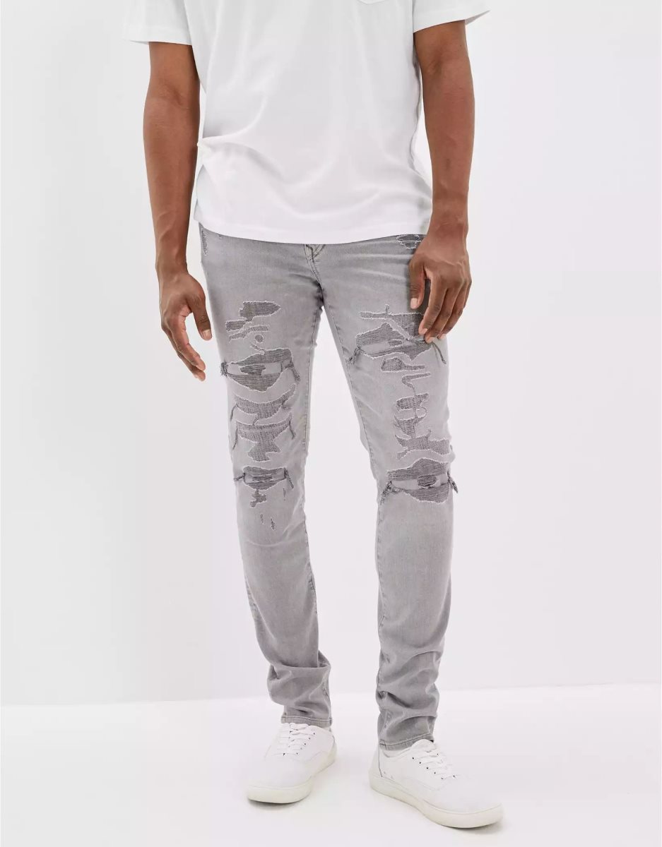 American Eagle AE AirFlexPatched Slim Jeans Herren Grau | EIAUY1540