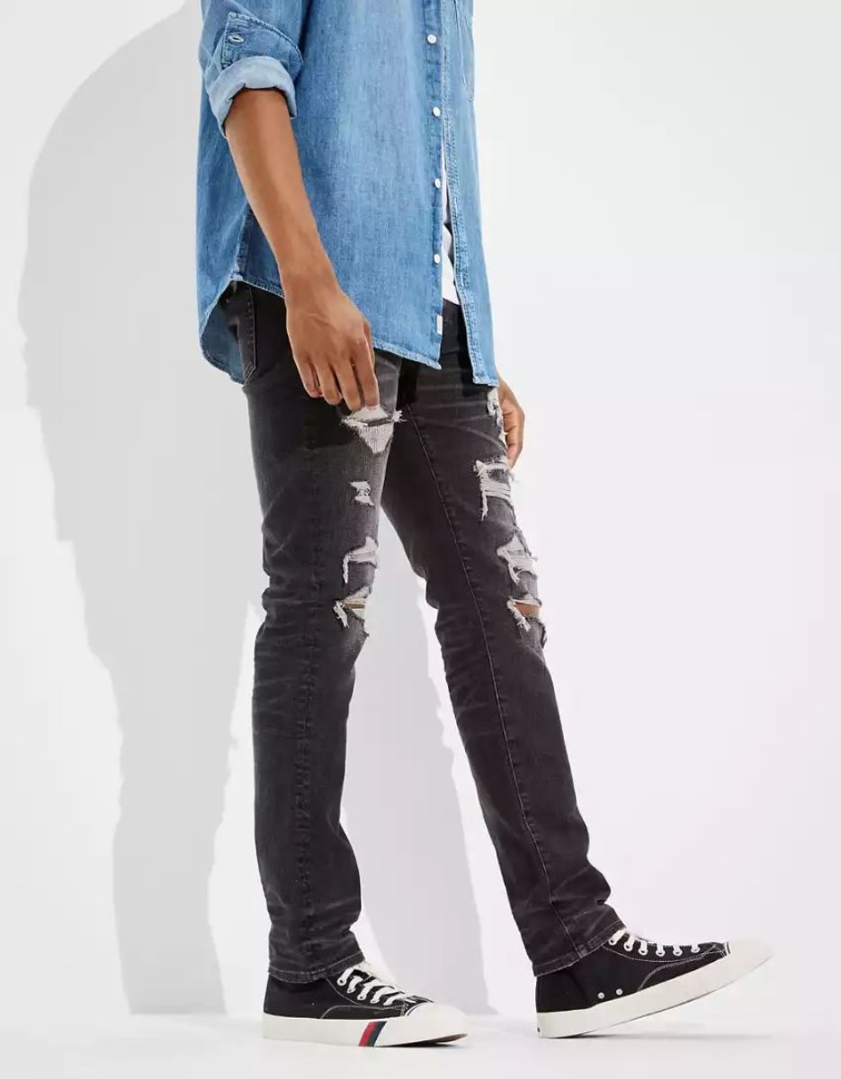 American Eagle AE AirFlexPatched Slim Jeans Herren Schwarz | ENQGB8394