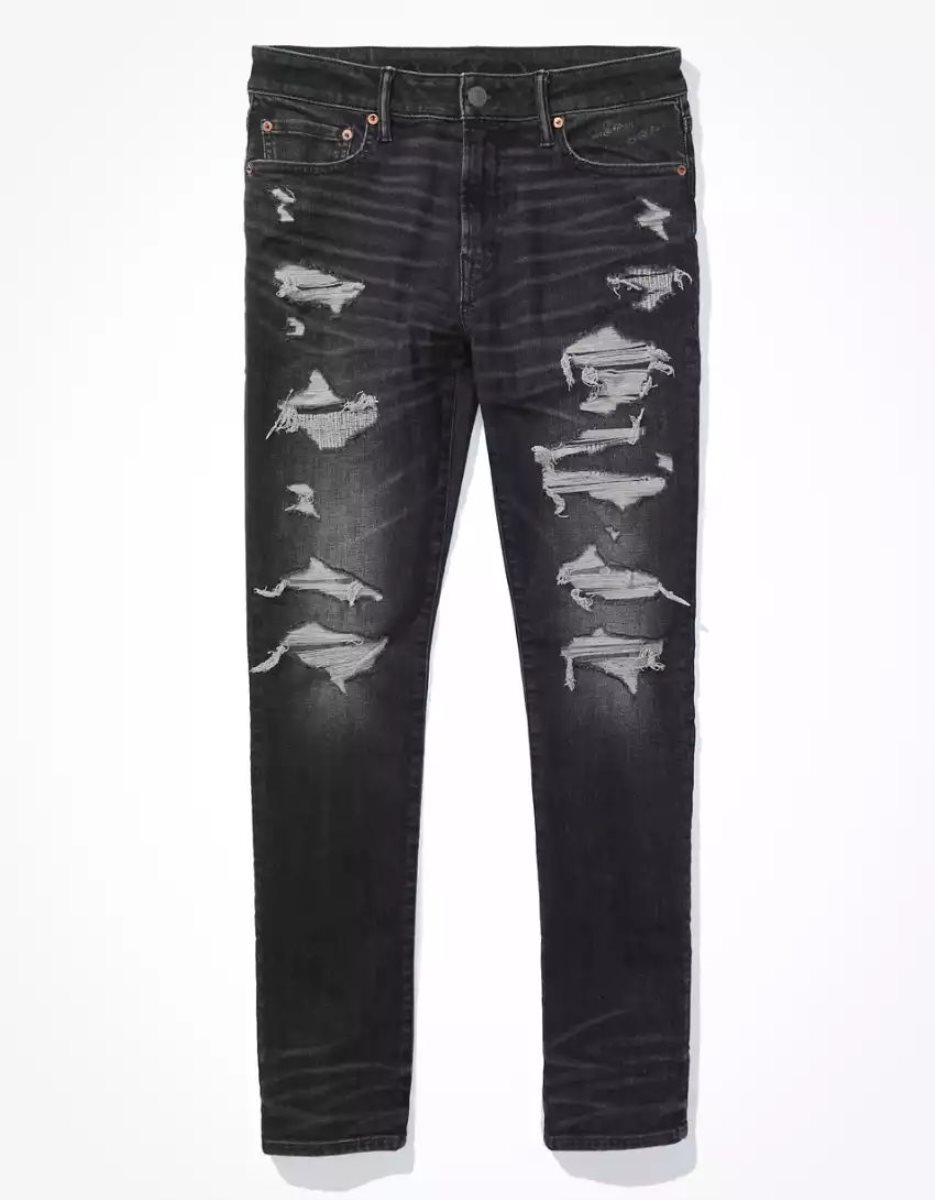 American Eagle AE AirFlexPatched Slim Jeans Herren Schwarz | ENQGB8394