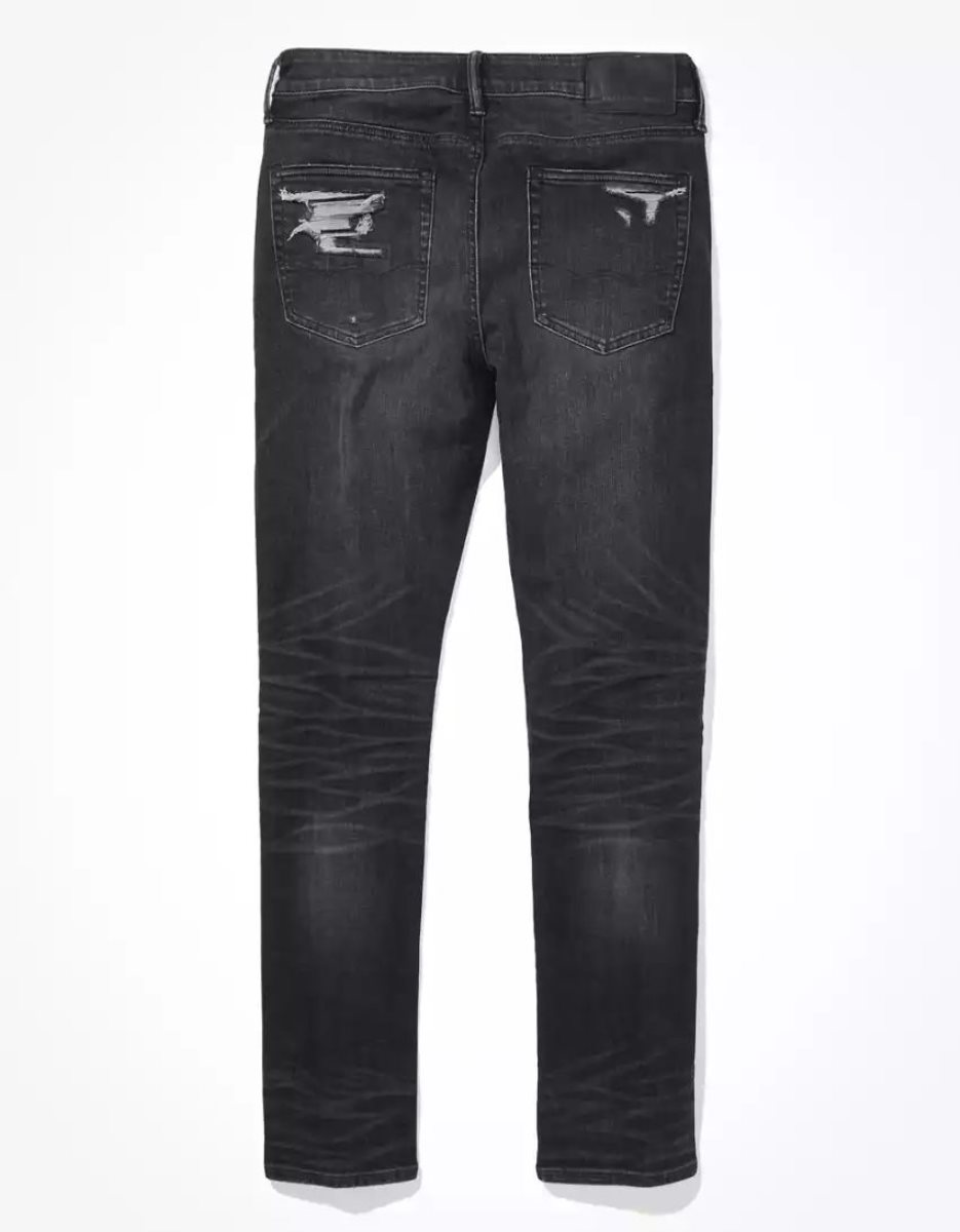 American Eagle AE AirFlexPatched Slim Jeans Herren Schwarz | ENQGB8394