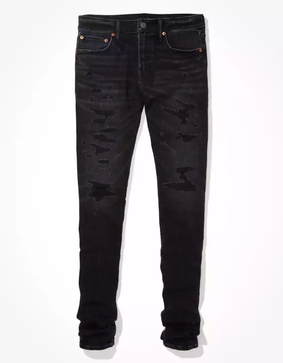 American Eagle AE AirFlexPatched Stacked Schlank Jeans Herren Schwarz | KHLZW9036