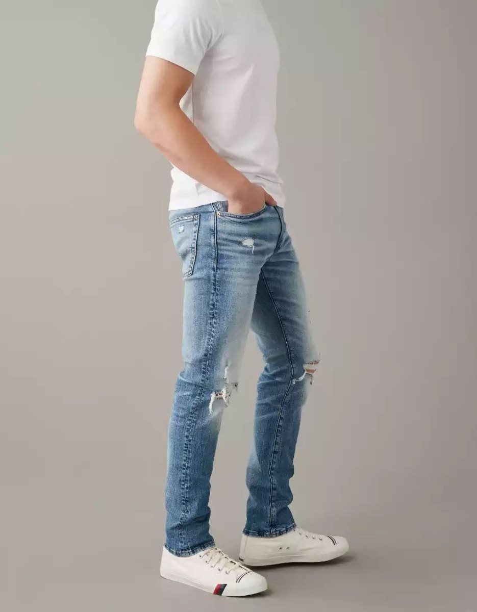 American Eagle AE AirFlexRipped Slim Jeans Herren Blau | FHLOM5794