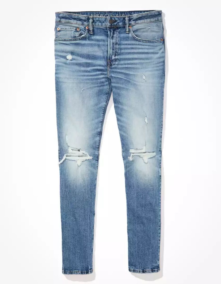 American Eagle AE AirFlexRipped Slim Jeans Herren Blau | FHLOM5794